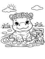 Flower Crown Hippo Spa Day Coloring Page By Mindset Flow