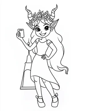 Flower Crowned Elf Girl With Horns Christmas Coloring Page By Mindset Flow