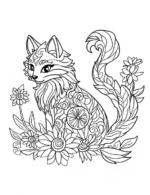 Flower Fox Sitting Among Blooms Flower Coloring Page By Mindset Flow