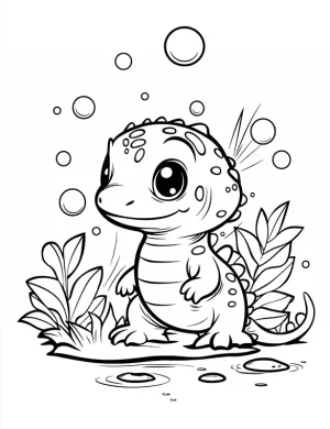 Flower Power Dinosaur with Bubbles Coloring Page