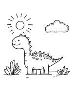 Flower Power Dinosaur with Sun and Cloud Coloring Page