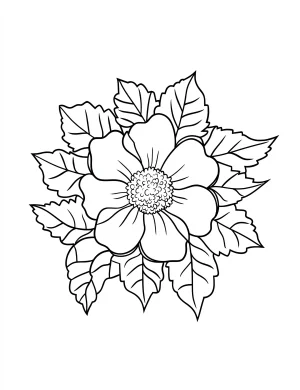 Flower Wreath with Leaves and Petals Coloring Page