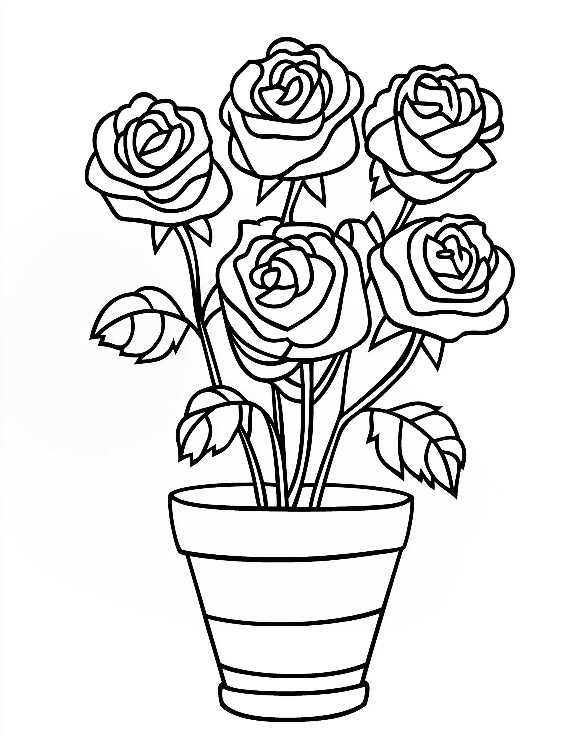 Flowerpot with Five Roses Coloring Page