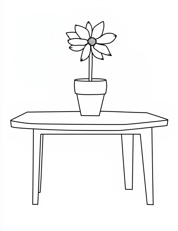 Flowerpot with Single Flower on Table Coloring Page
