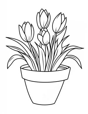 Flowerpot with Tulips Coloring Page
