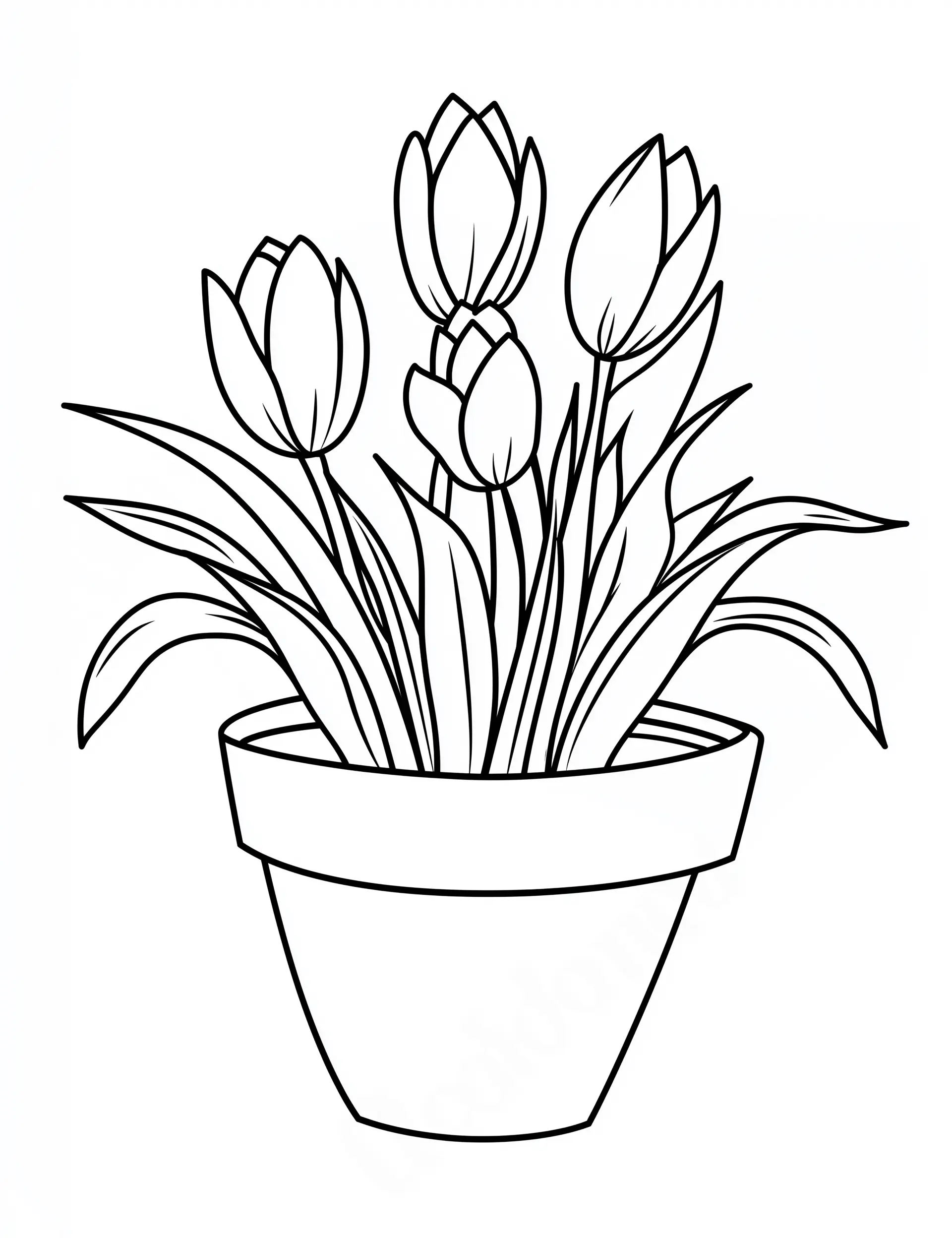 Flowerpot with Tulips Coloring Page
