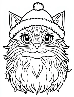 Fluffy Cat with Santa Hat Holiday Coloring Page by Mindset Flow