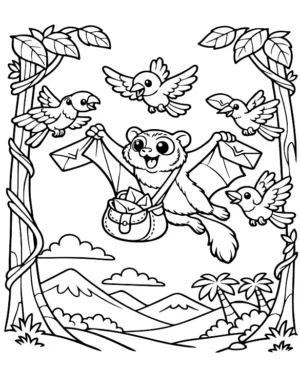 Flying Lemur Sky Mail Carrier Coloring Page By Mindset Flow