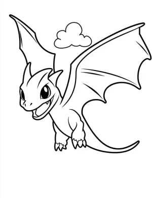 Flying Pterodactyl with Cloud Coloring Page