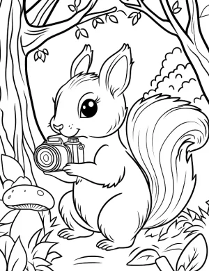 Forest Squirrel Photographer Coloring Page by Mindset Flow