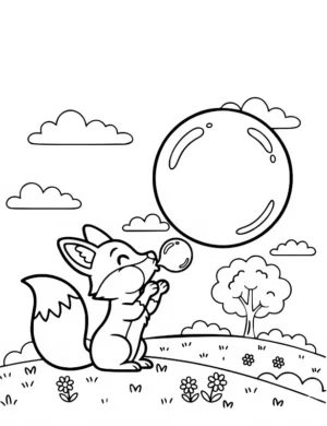 Fox Blowing a Gigantic Bubble Coloring Page by Mindset Flow