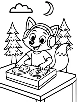 Fox DJ Spinning Records at a Party Coloring Page By Mindset Flow