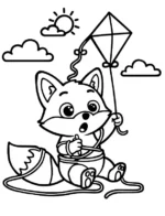 Fox Flying a Kite in the Clouds Coloring Page By Mindset Flow
