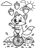 Fox Juggling Acorns on a Unicycle Coloring Page By Mindset Flow
