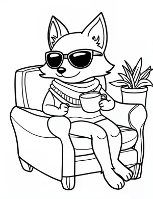 Fox Wearing Scarf and Sunglasses Coloring Page by Mindset Flow