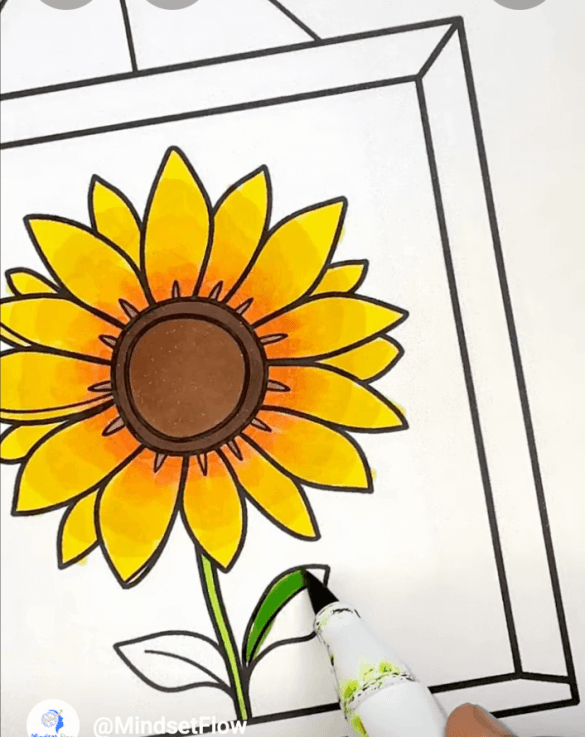 Framed Sunflower Petal Artwork Flower Coloring Page-HowToVideo