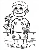 Frankenstein At The Beach Coloring Page by Mindset Flow