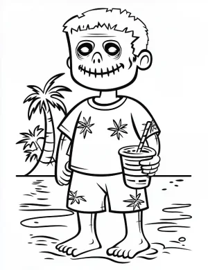 Frankenstein At The Beach Coloring Page by Mindset Flow