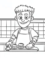 Frankenstein Baking Cookies Coloring Page by Mindset Flow