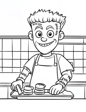 Frankenstein Baking Cookies Coloring Page by Mindset Flow