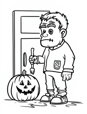 Frankenstein Monster Carving Pumpkin Halloween Coloring Page by Mindset Flow