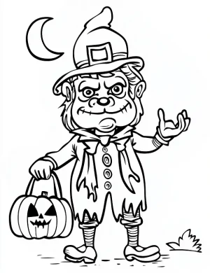 Frankenstein Monster in Clown Costume Coloring Page