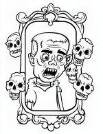 Frankenstein Monster in Haunted Mirror Coloring Page by Mindset Flow