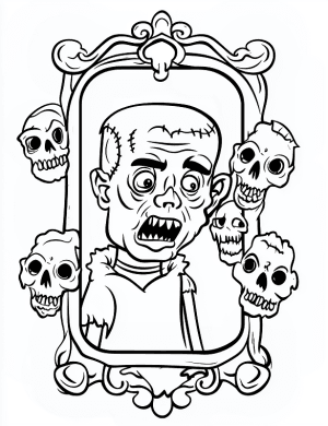 Frankenstein Monster in Haunted Mirror Coloring Page by Mindset Flow