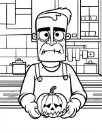 Frankenstein Monster in Kitchen Halloween Coloring Page by Mindset Flow