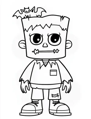 Frankenstein with Bat Halloween Coloring Page by Mindset Flow