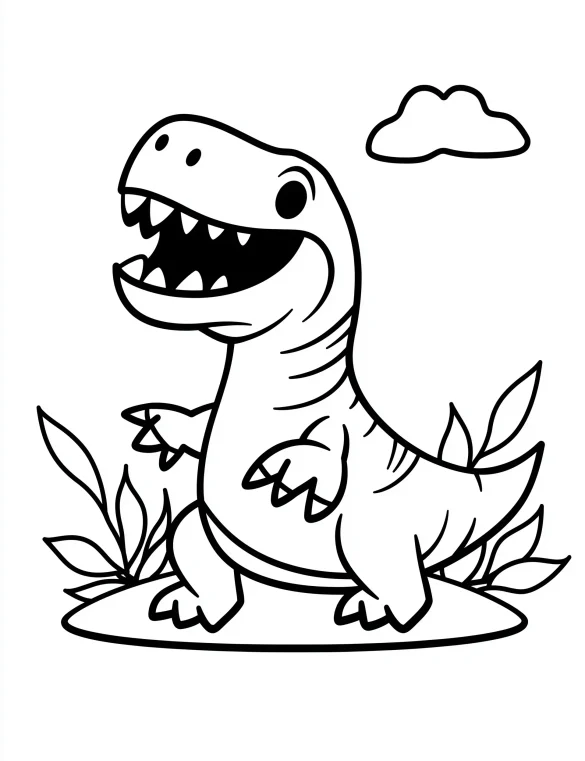 Friendly Cartoon Tyrannosaurus Rex Dinosaur Coloring Page