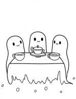 Friendly Ghost Tea Party Halloween Coloring Page by Mindset Flow