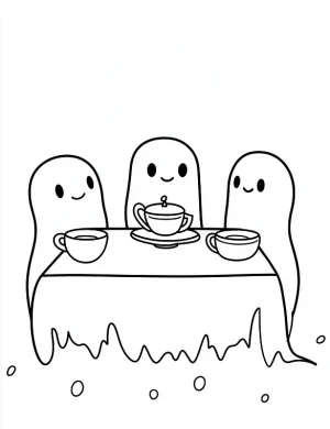 Friendly Ghost Tea Party Halloween Coloring Page by Mindset Flow