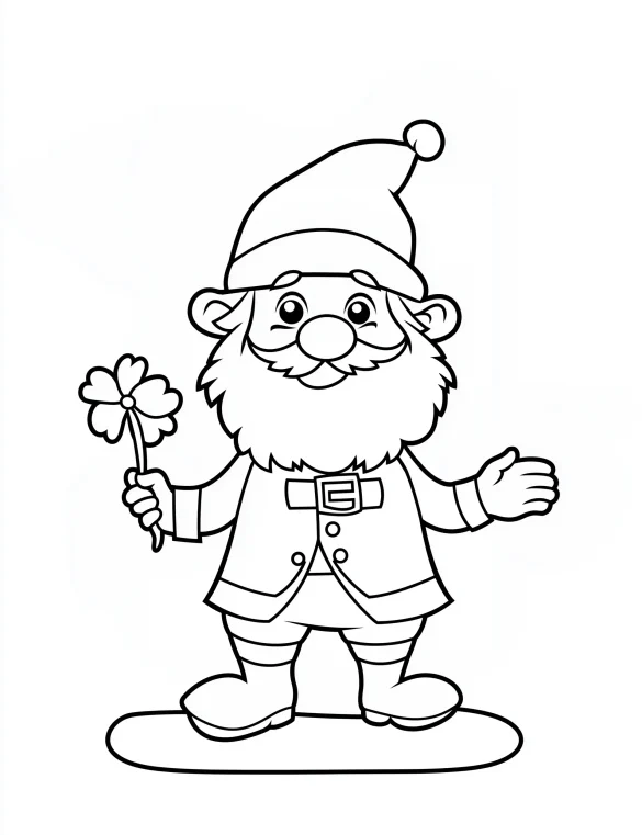 Friendly Leprechaun Holding Shamrock Coloring Page