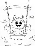 Friendly Monster with Horns Halloween Coloring Page by Mindset Flow