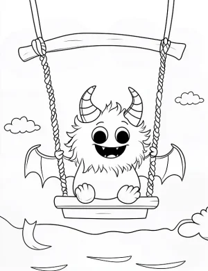 Friendly Monster with Horns Halloween Coloring Page by Mindset Flow