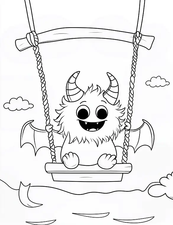 Friendly Monster with Horns Halloween Coloring Page by Mindset Flow