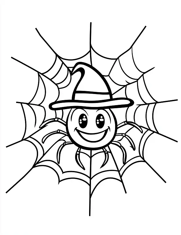 Friendly Spider with Web Halloween Coloring Page by Mindset Flow