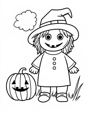 Friendly Witch with Pumpkin Halloween Coloring Page by Mindset Flow