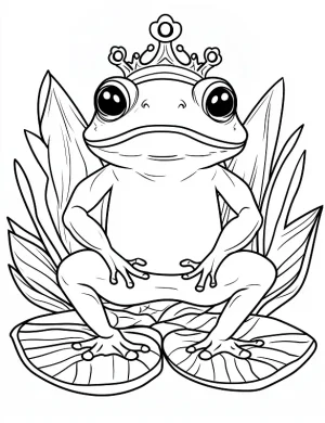 Frog with Crown Sitting on Lily Pads Throne Coloring Page by Mindset Flow