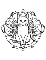 Front-Facing Sitting Cat Mandala with Detailed Patterns Coloring Page by Mindset Flow
