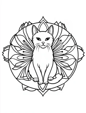 Front-Facing Sitting Cat Mandala with Detailed Patterns Coloring Page by Mindset Flow