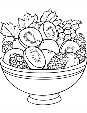 Fruit Bowl with Kiwi and Grapes Coloring Page by Mindset Flow