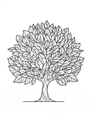 Full Canopy Tree with Dense Leaves Printable Coloring Page