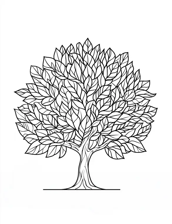 Full Canopy Tree with Dense Leaves Printable Coloring Page