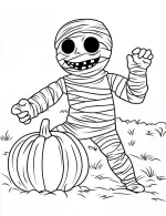Fun Mummy with Pumpkin Halloween Coloring Page by Mindset Flow