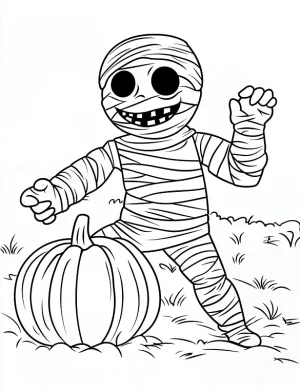 Fun Mummy with Pumpkin Halloween Coloring Page by Mindset Flow