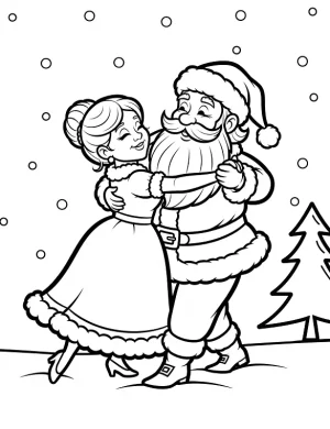 Fun Santa and Mrs Claus Christmas Coloring Page Snowy Background By Mindset Flow