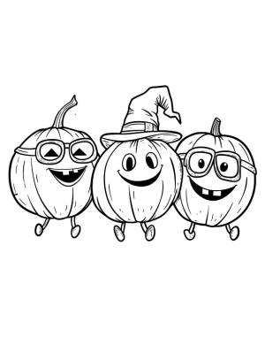 Funny Cartoon Pumpkins Halloween Coloring Page by Mindset Flow
