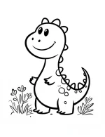 Funny Dinosaur Standing Among Plants Coloring Page
